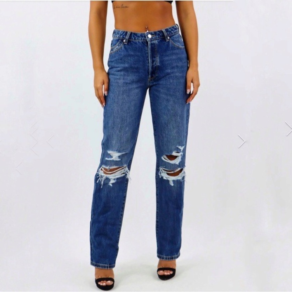 Rolla's Classic Straight High Rise Distressed Organic Cotton Jeans